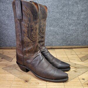 Lucchese Womens 7.5B Handmade 1883 Vintage Western Boots Snip Toe Brown Leather